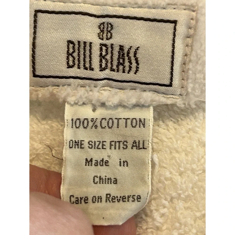 Vintage Bill Blass Robe Men One Size Belted Pockets Terry 100% Cotton  WHITE